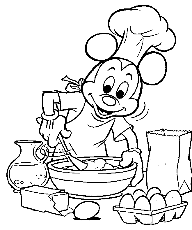 Mickey cozinhando com chapéu de chef para colorir