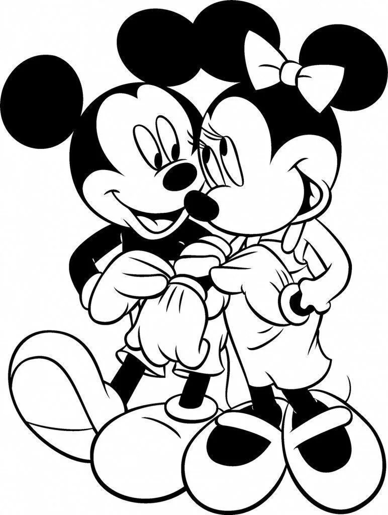 Mickey e Minnie abraçados para colorir