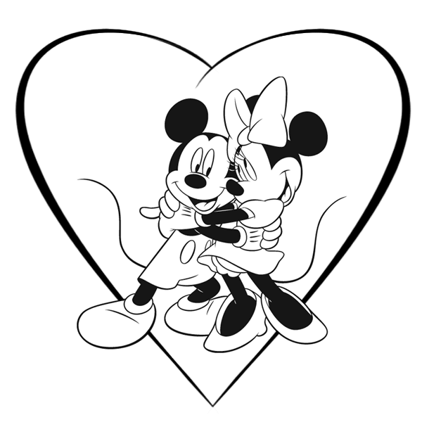 Mickey e Minnie dentro de um coração para colorir