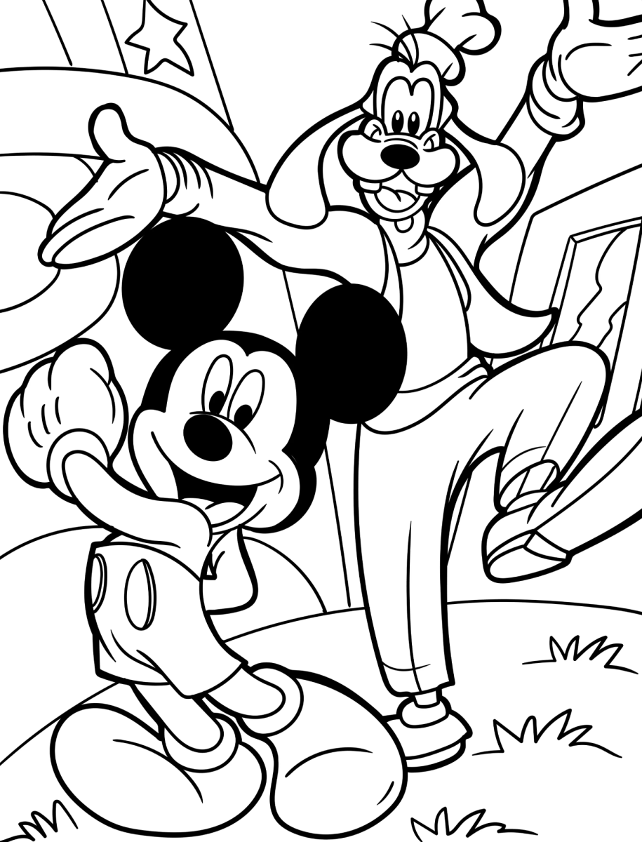 Mickey e Pateta se divertindo para colorir