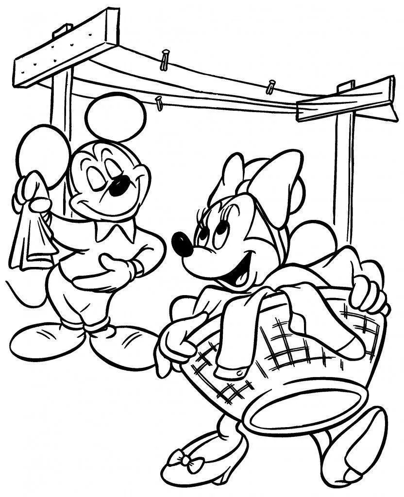 Mickey empurrando a Minnie no balanço para colorir