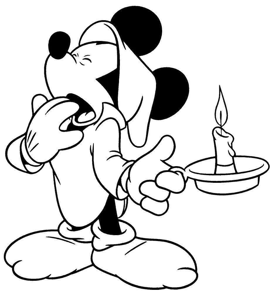 Mickey segurando uma vela para colorir