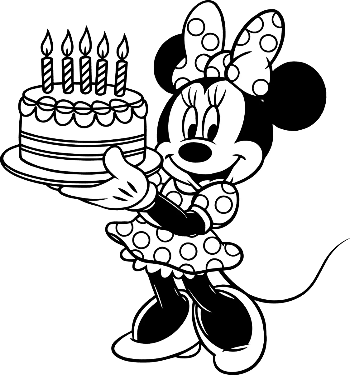 Minnie com bolo de aniversário e velinhas para colorir