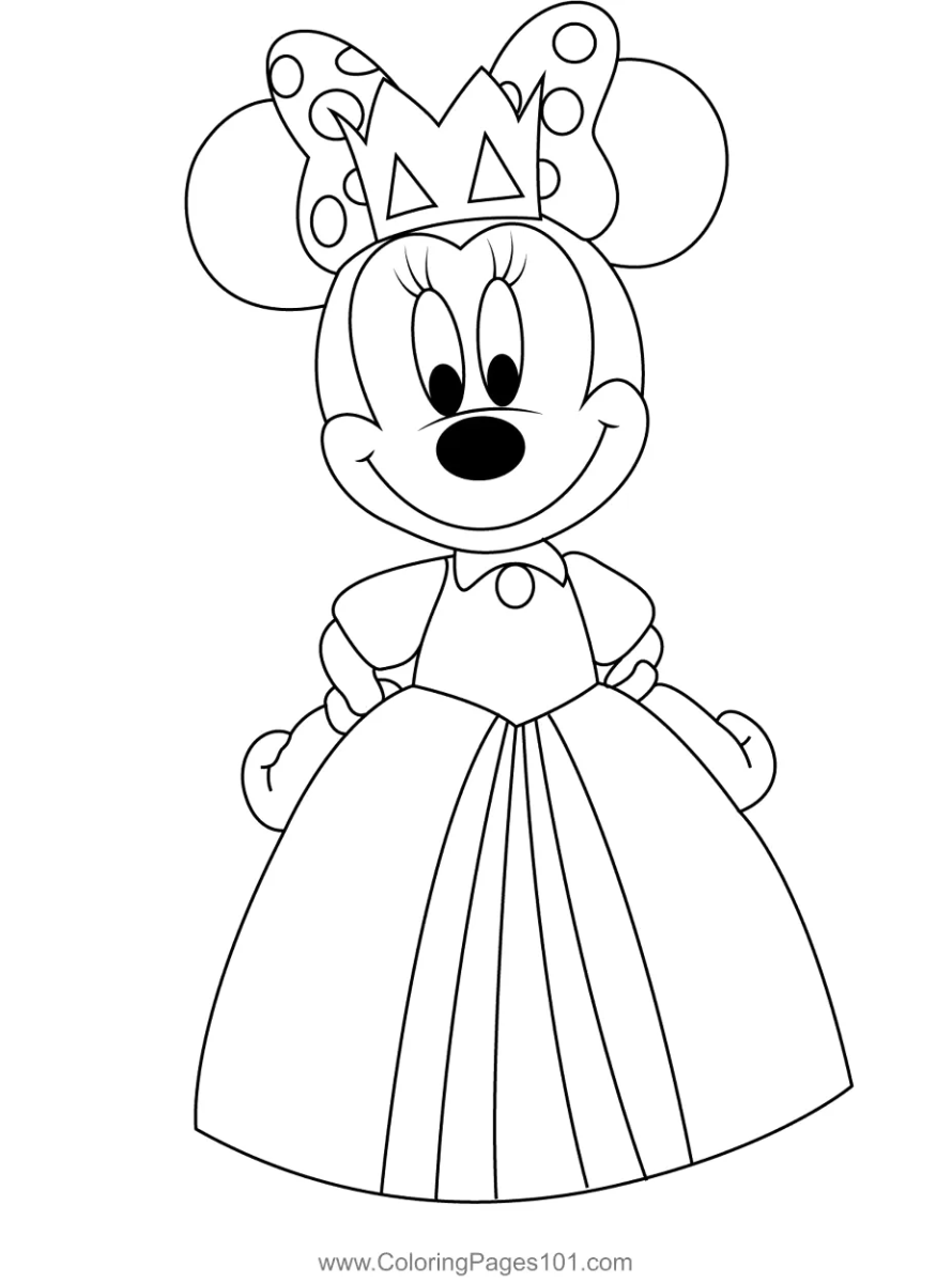 Minnie com vestido longo de princesa para colorir