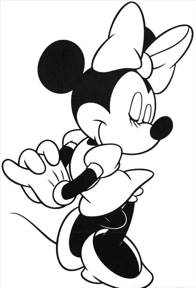 Minnie de pé sorrindo com laço para colorir