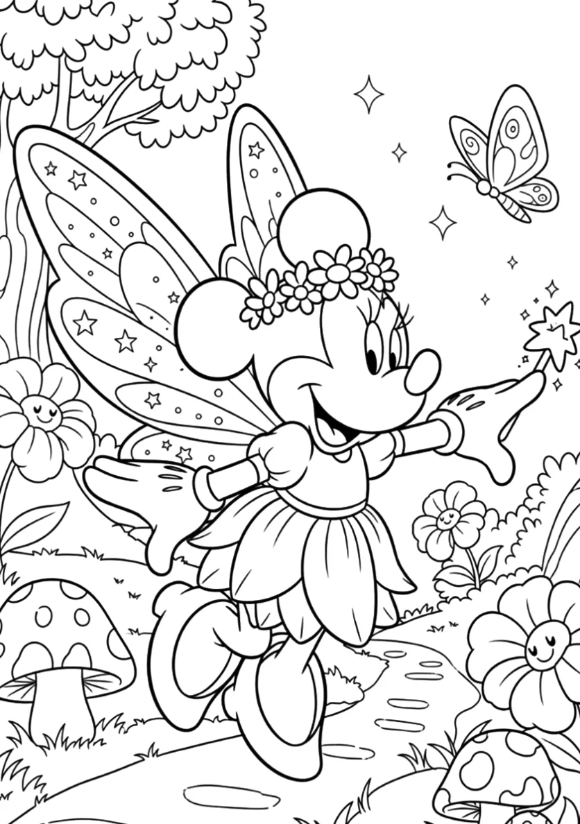 Minnie fada com asas de borboleta para colorir