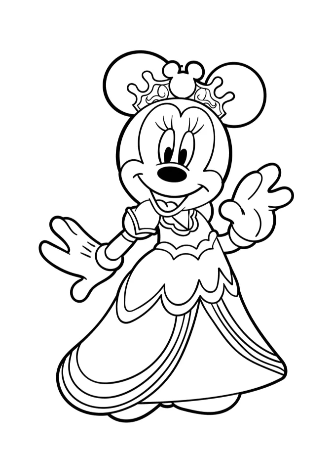 Minnie princesa com vestido de festa para colorir