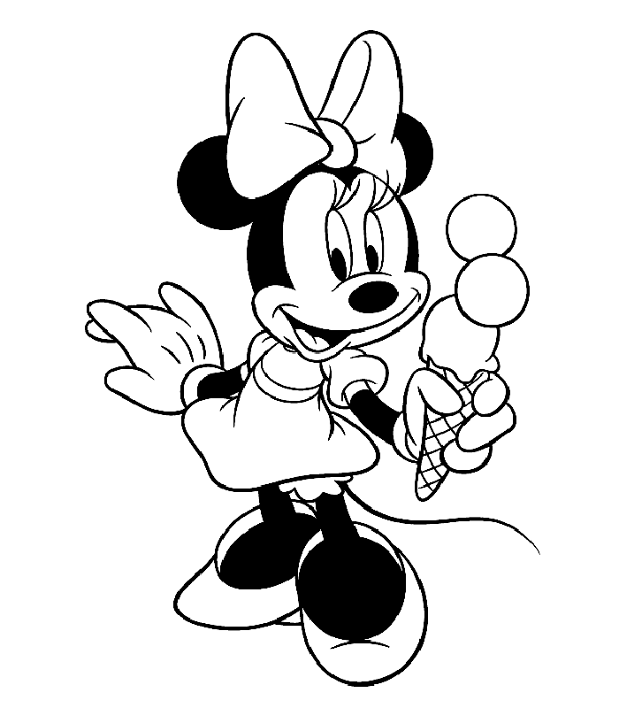 Minnie segurando um sorvete para colorir