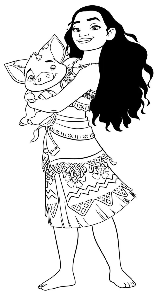 Moana carregando o Pua para colorir