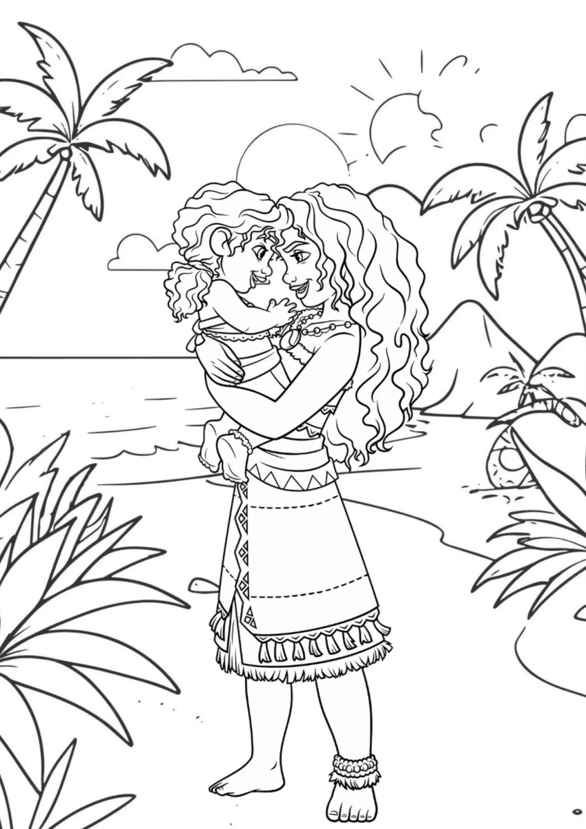 Moana pequena brincando na praia para colorir