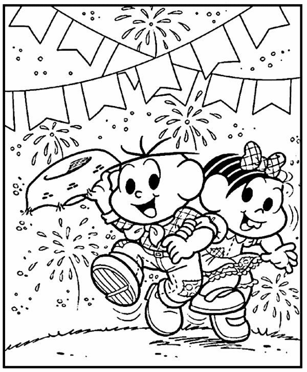 Colorindo a Festa Junina com Mônica e Cebolinha