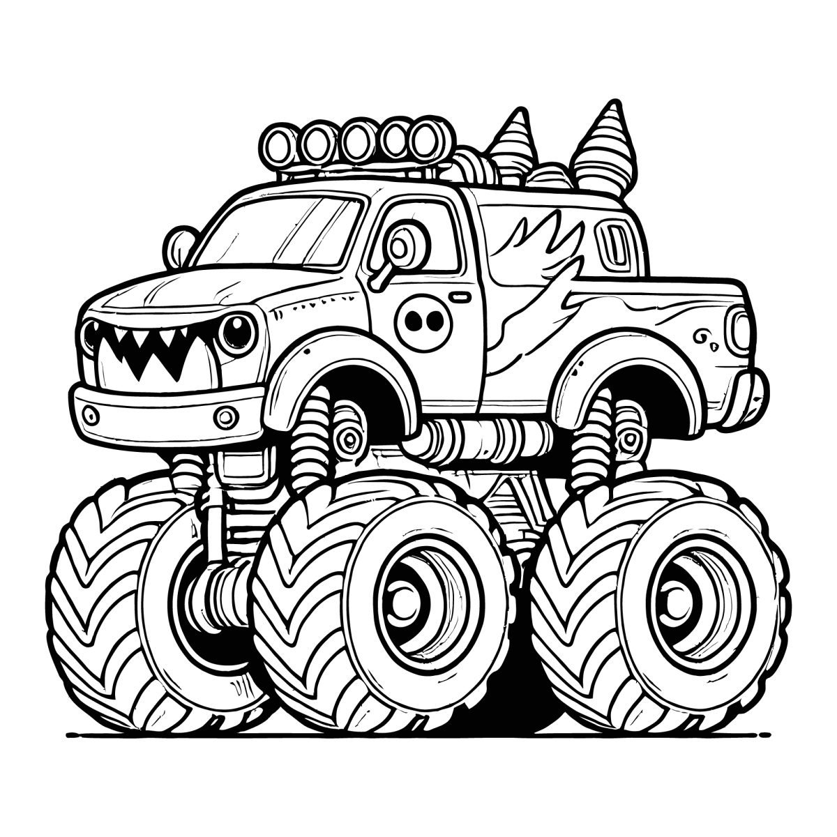 Monster truck com olhos e chifres para colorir