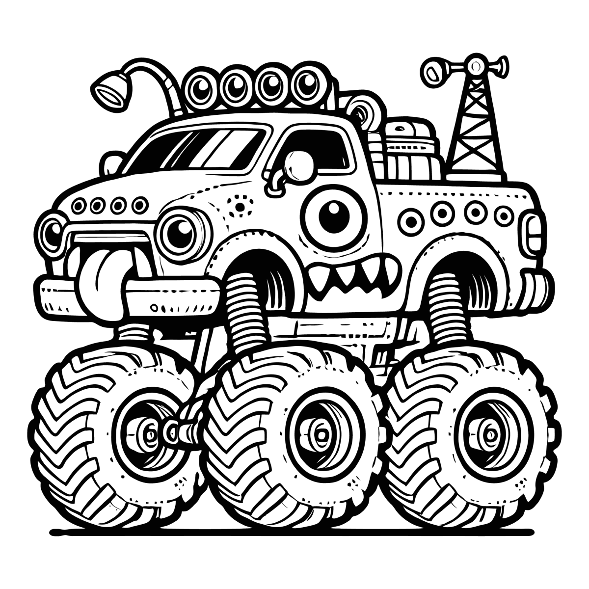Monster truck monstro com dentes afiados para colorir