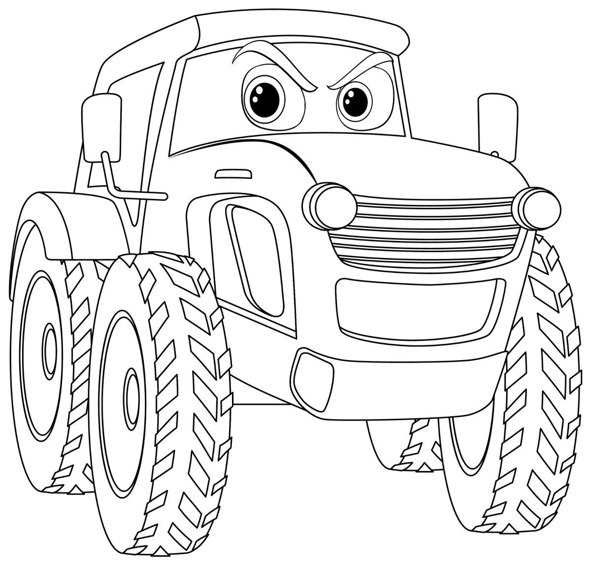 Monster truck sorridente de frente para colorir