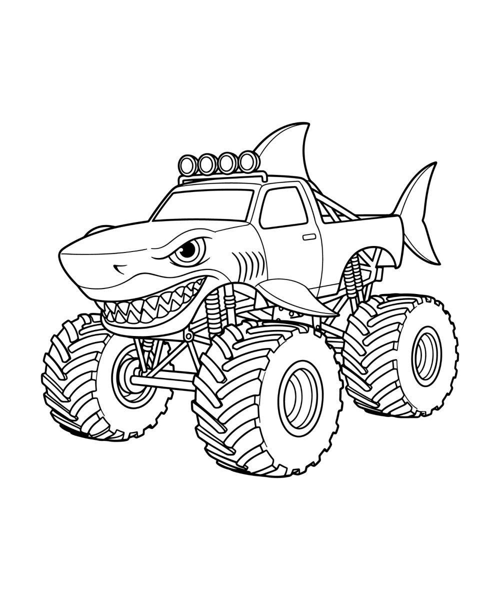 Monster truck tubarão para colorir