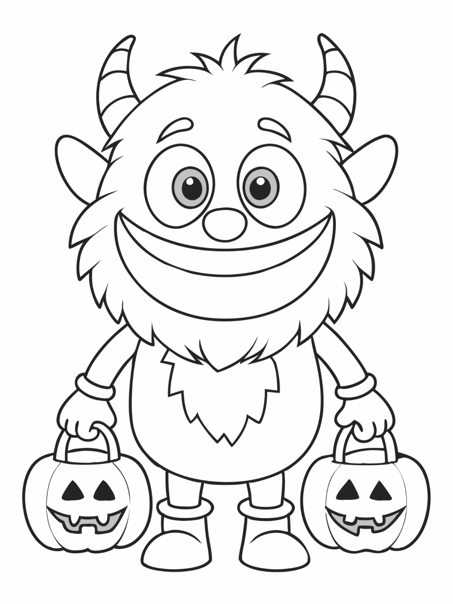 Monstro barbudo com abóboras de doces para colorir