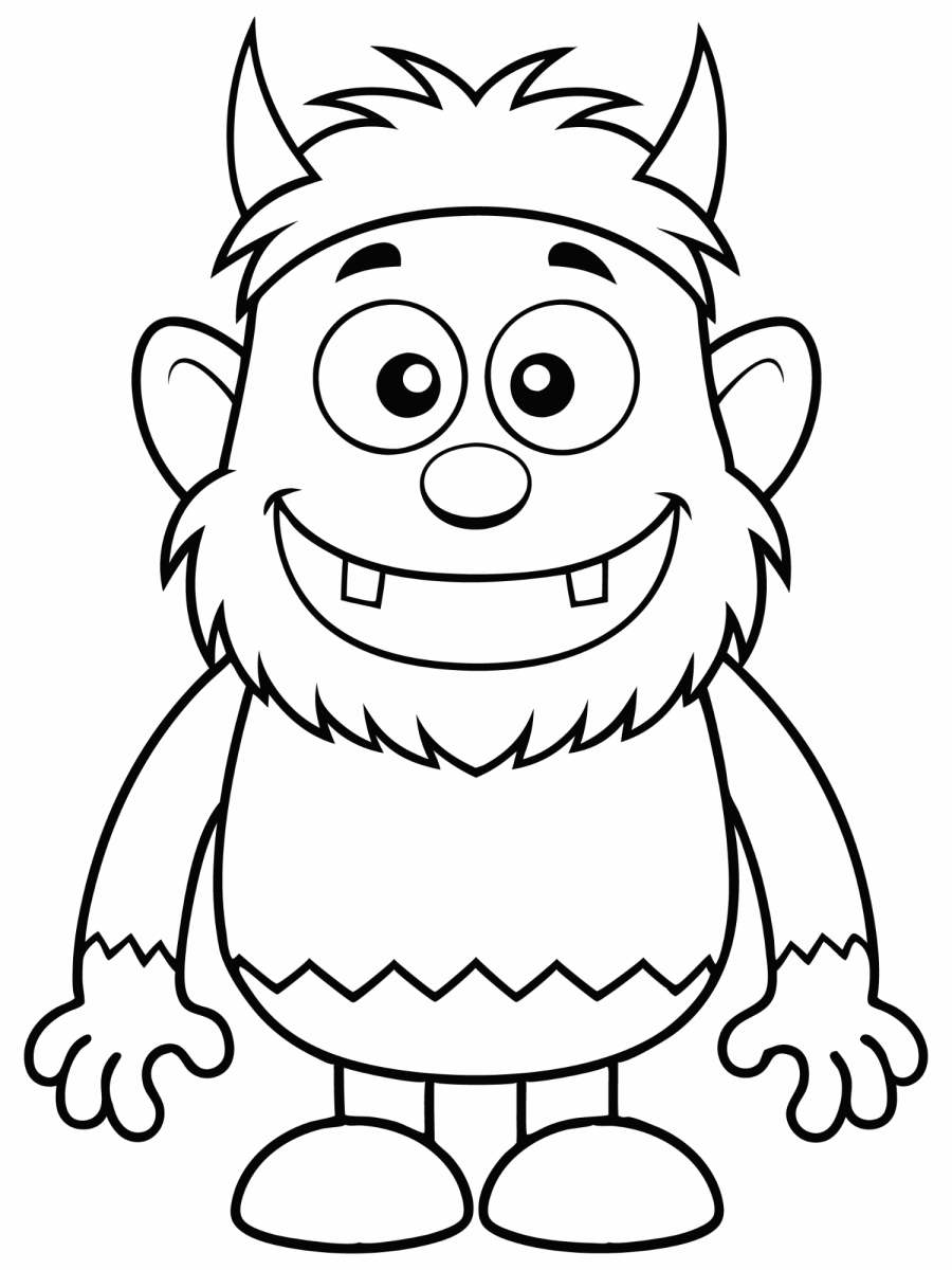 Monstro cabeludo com dentes de fora para colorir