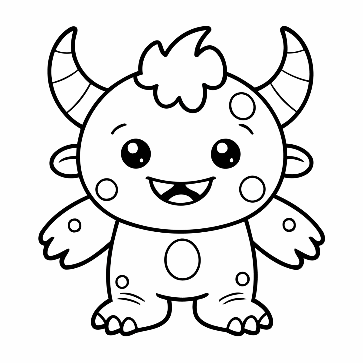 Monstro de chifres tortos e pintas para colorir