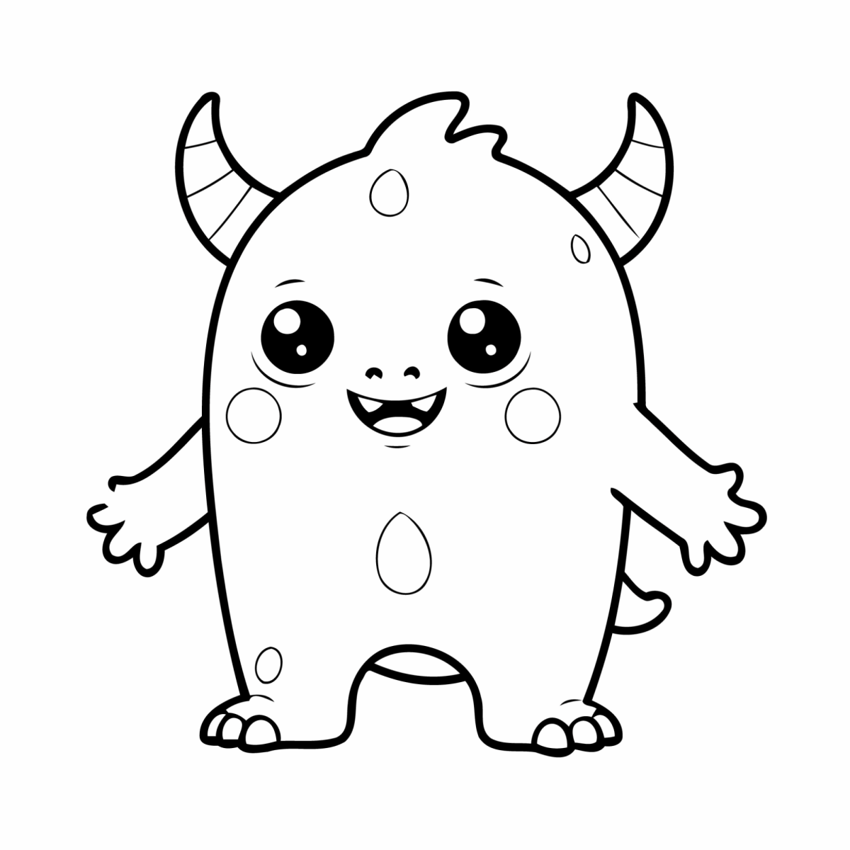 Monstro redondo de chifres pequenos para colorir