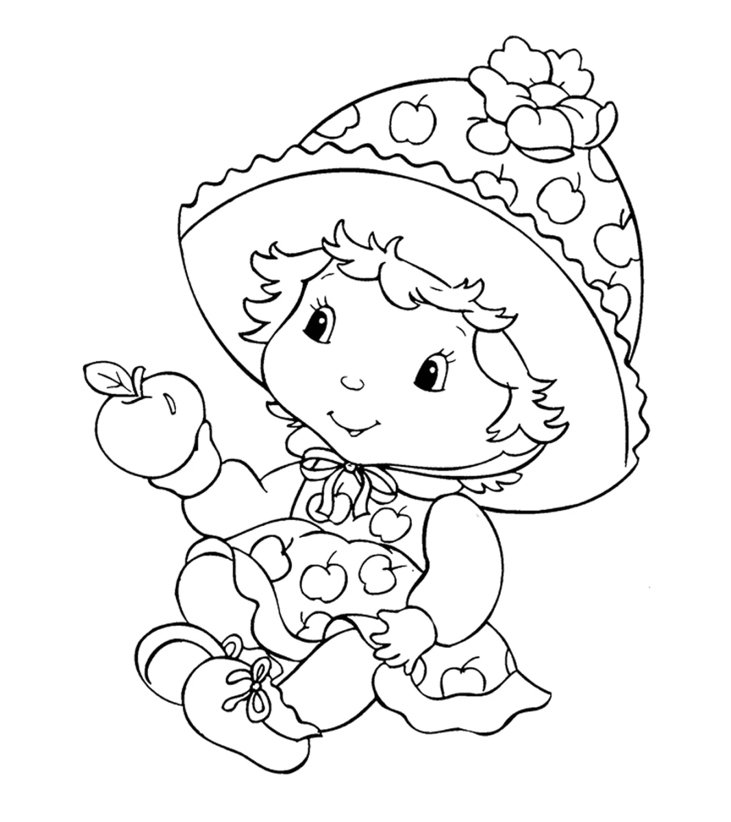 Moranguinho bebê brincando com um passarinho para colorir
