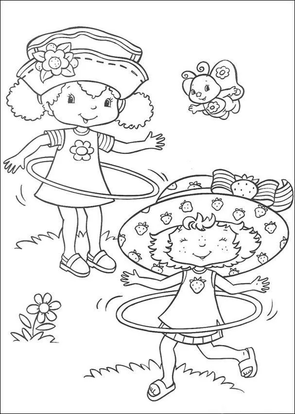 Moranguinho brincando com borboletas no jardim para colorir