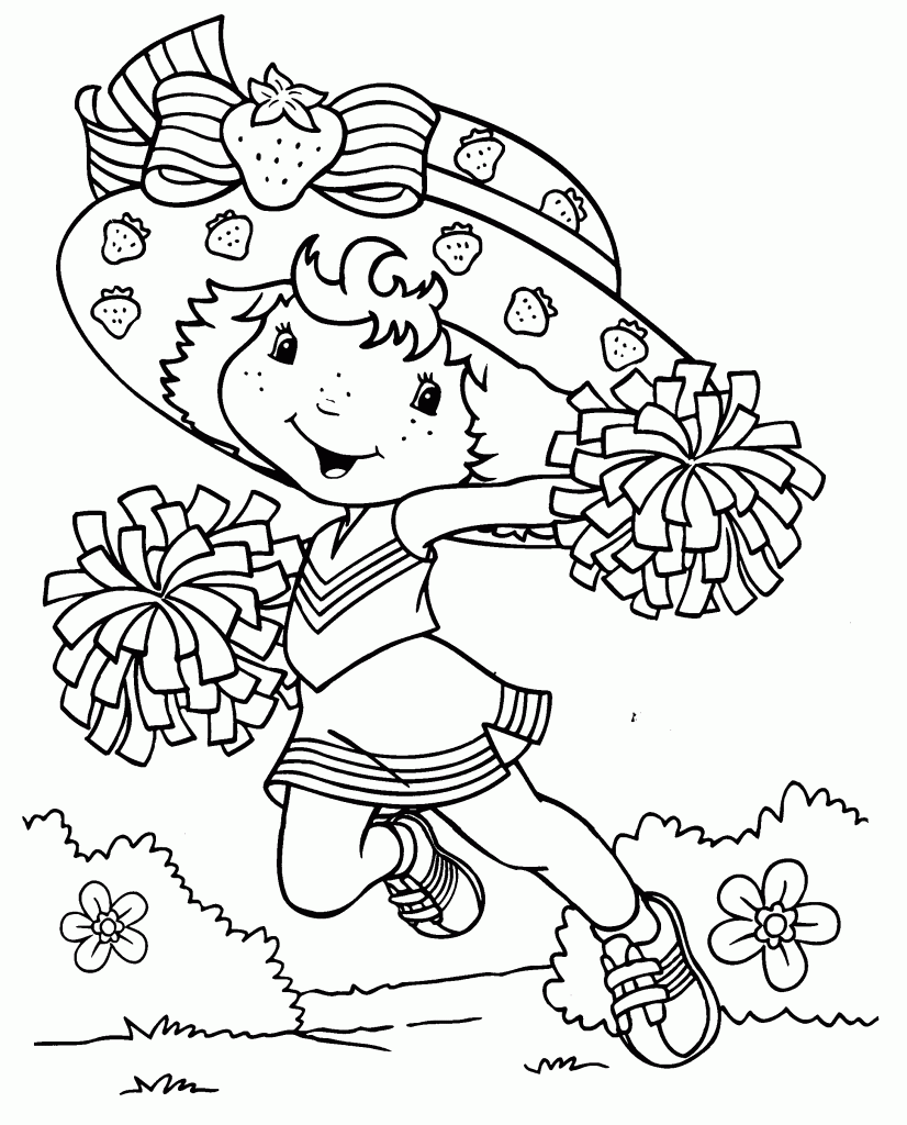 Moranguinho correndo com buquês de flores para colorir