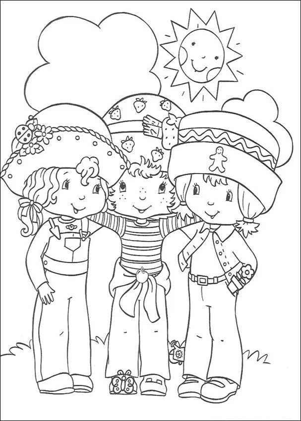 Moranguinho e suas amigas abraçadas para colorir