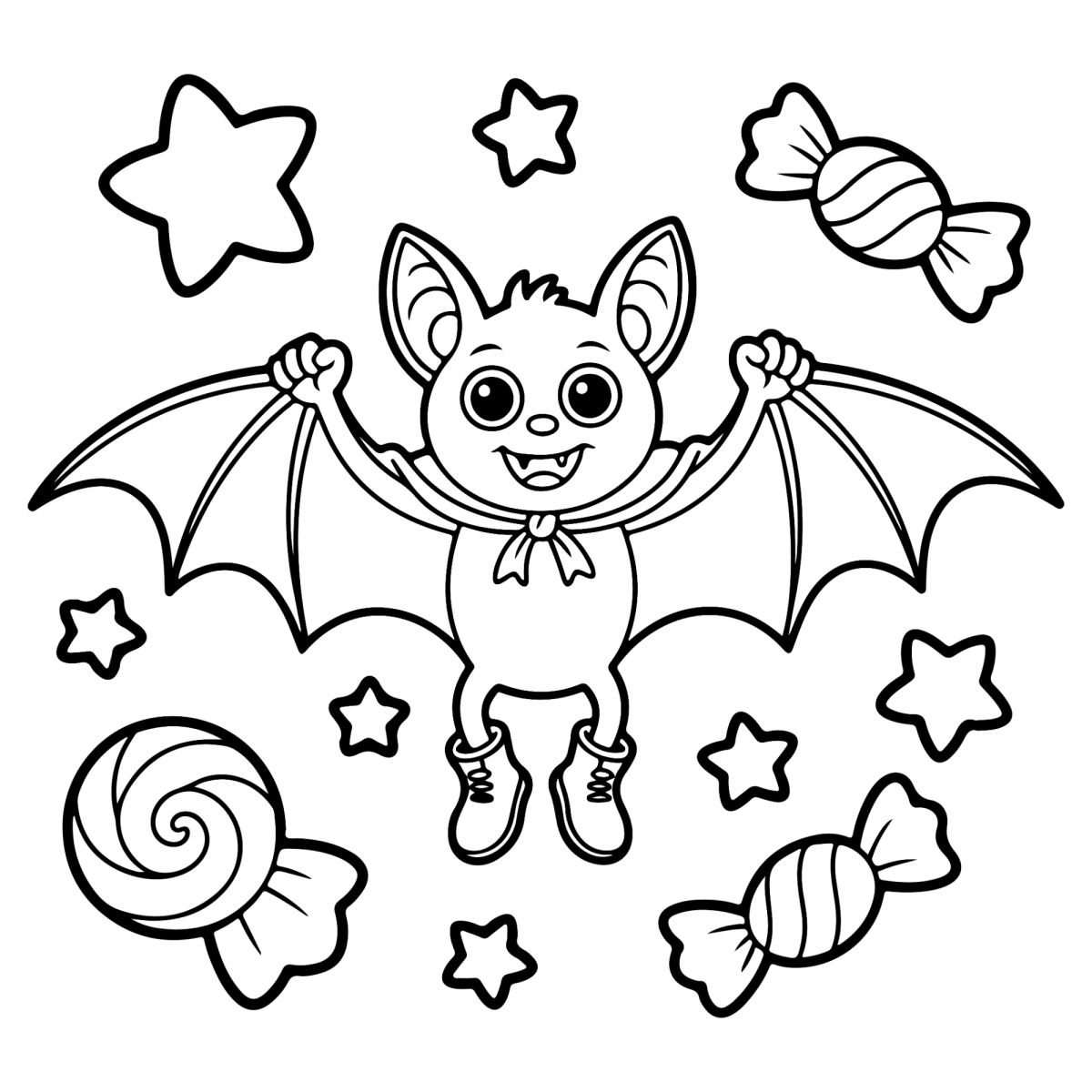 Morcego de Halloween com doces para colorir
