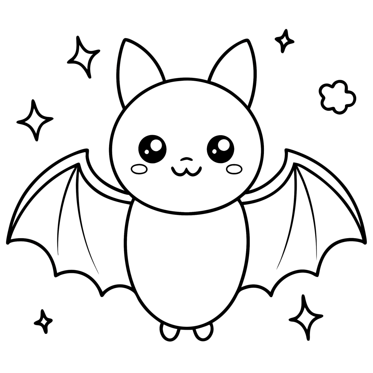 Morceguinho kawaii cercado de estrelas para colorir