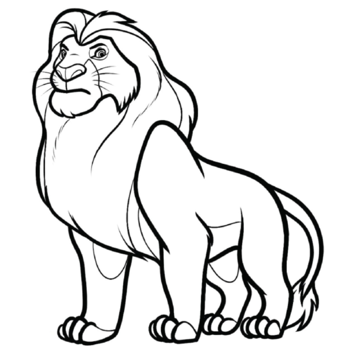 Mufasa de pé com sua juba para colorir