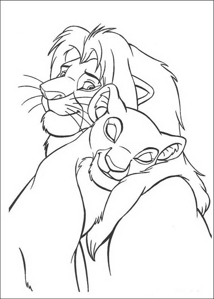 Mufasa e Simba abraçados para colorir