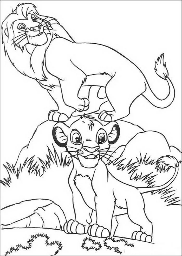 Mufasa e Simba na savana para colorir