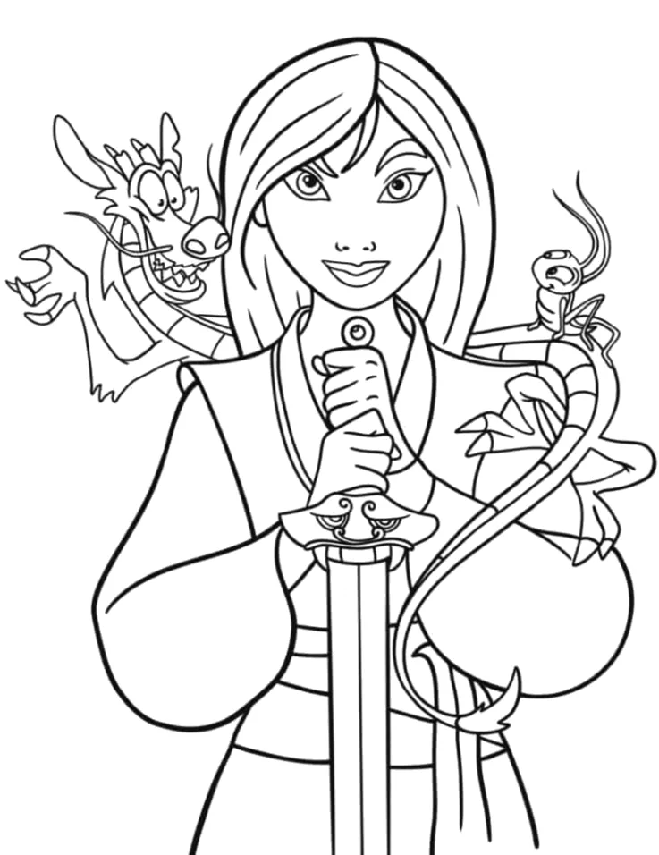 Mulan com o uniforme do exército para colorir
