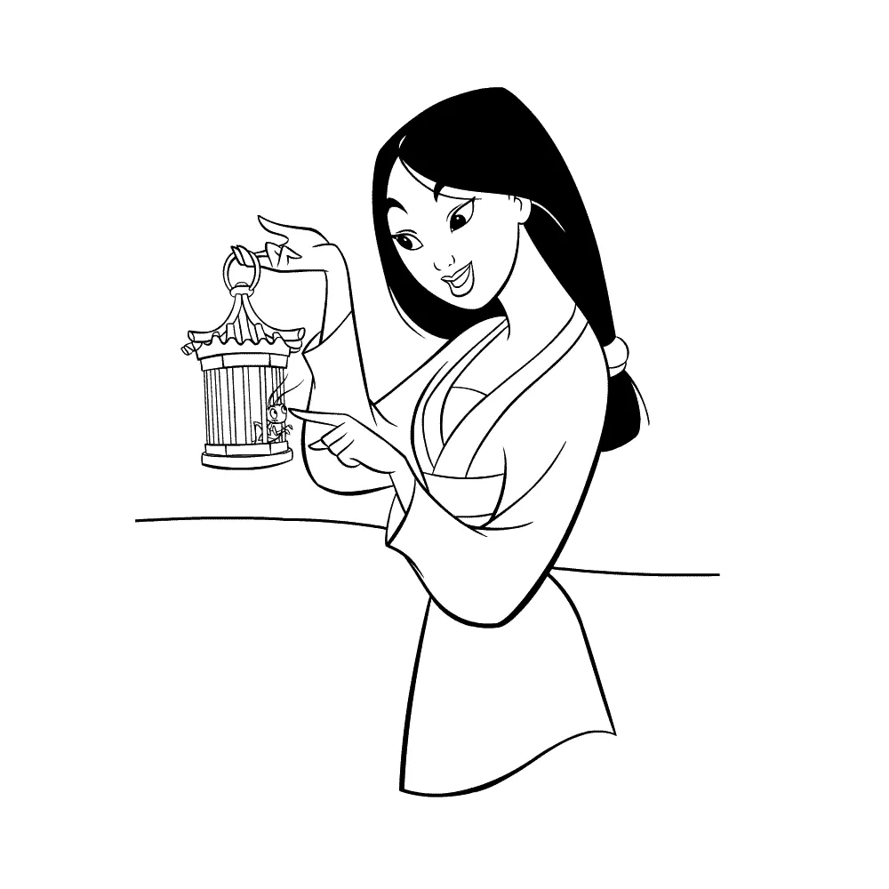 Mulan segurando uma lanterna para colorir