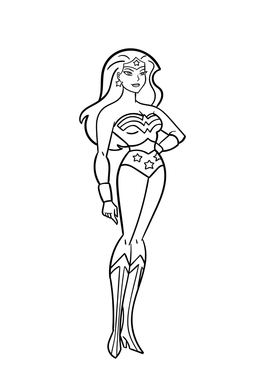 Mulher-Maravilha em pé estilo animação clássica para colorir