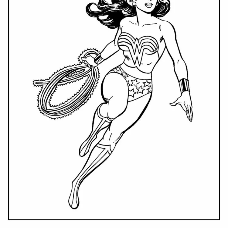 Mulher-Maravilha girando o laço da verdade para colorir
