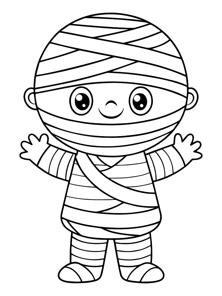 Múmia criança de braços abertos para colorir