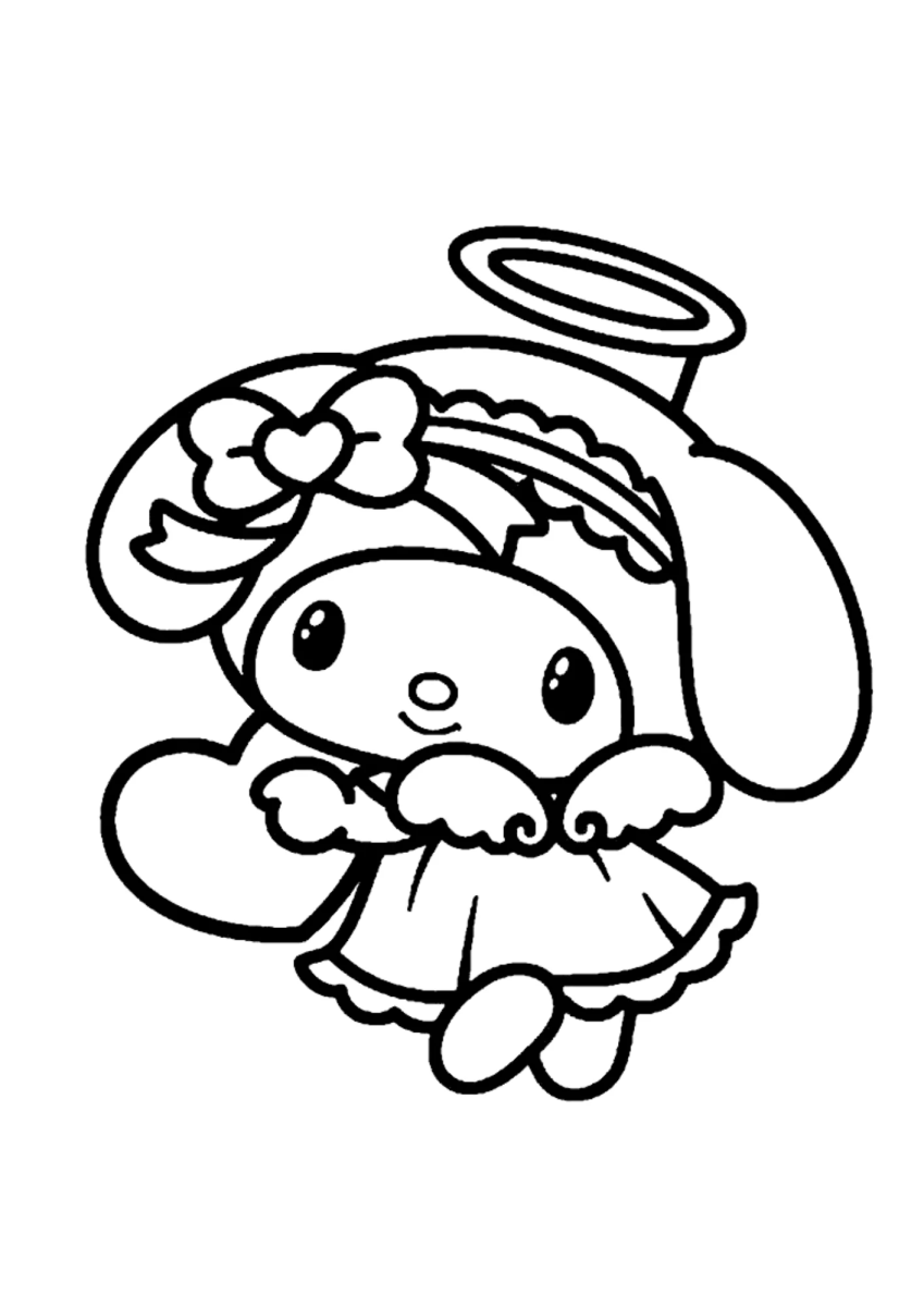My Melody anjinho com auréola e asas para colorir