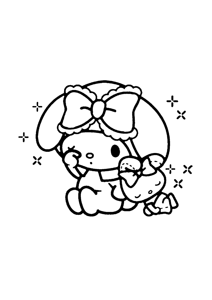 My Melody com estrelinhas e flor para colorir