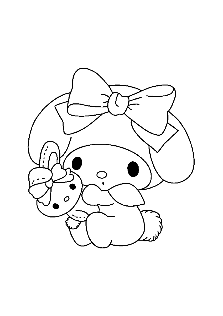 My Melody com laço grande e coelhinho para colorir