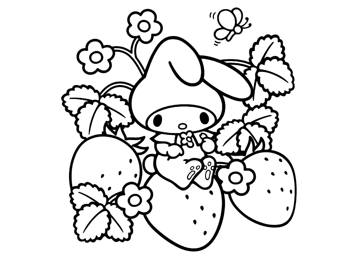 My Melody com morangos e flores para colorir