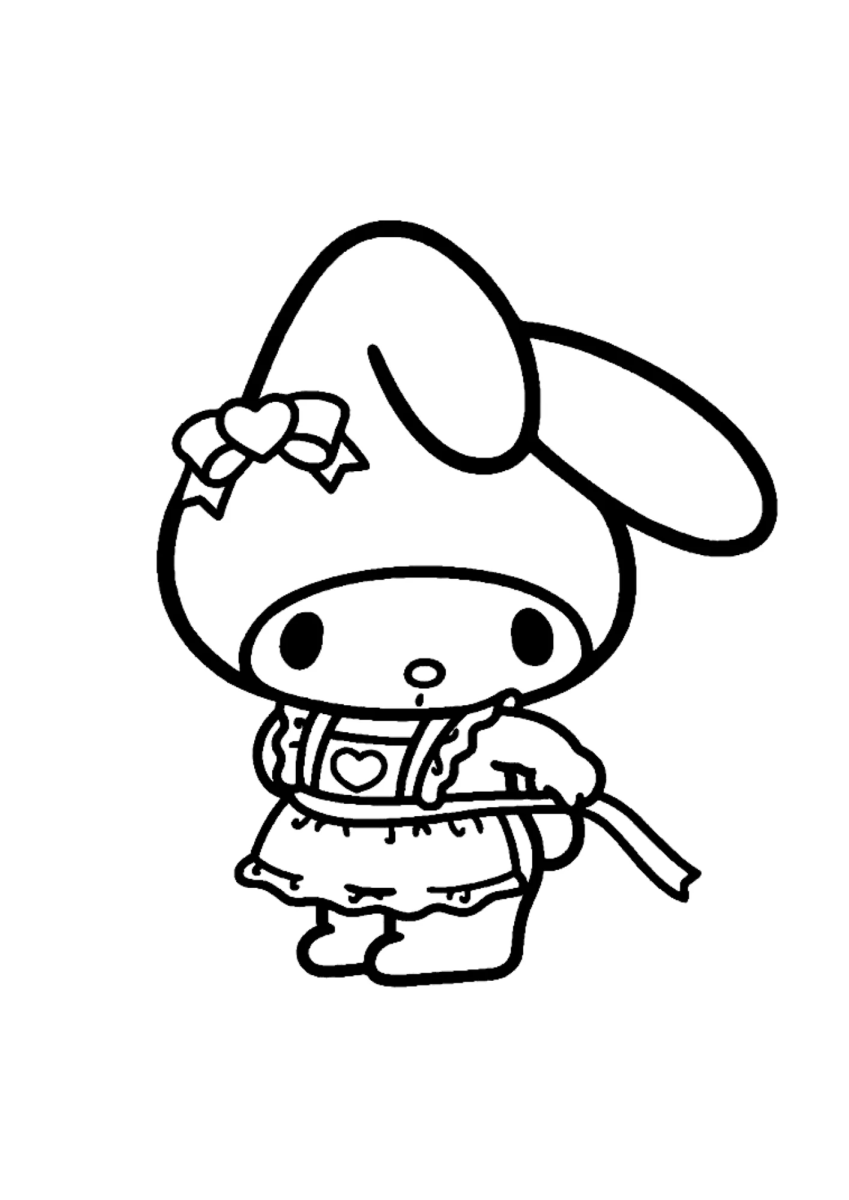 My Melody de vestido com um doce na mão para colorir