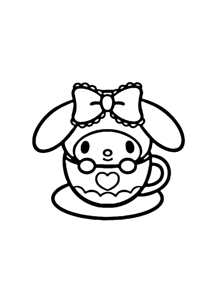 My Melody dentro de uma xícara para colorir