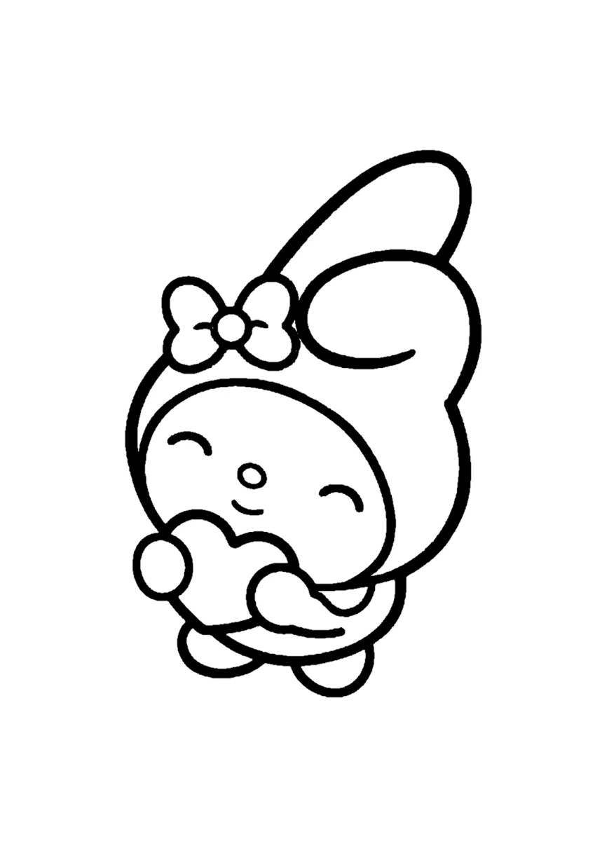 My Melody segurando um coração para colorir