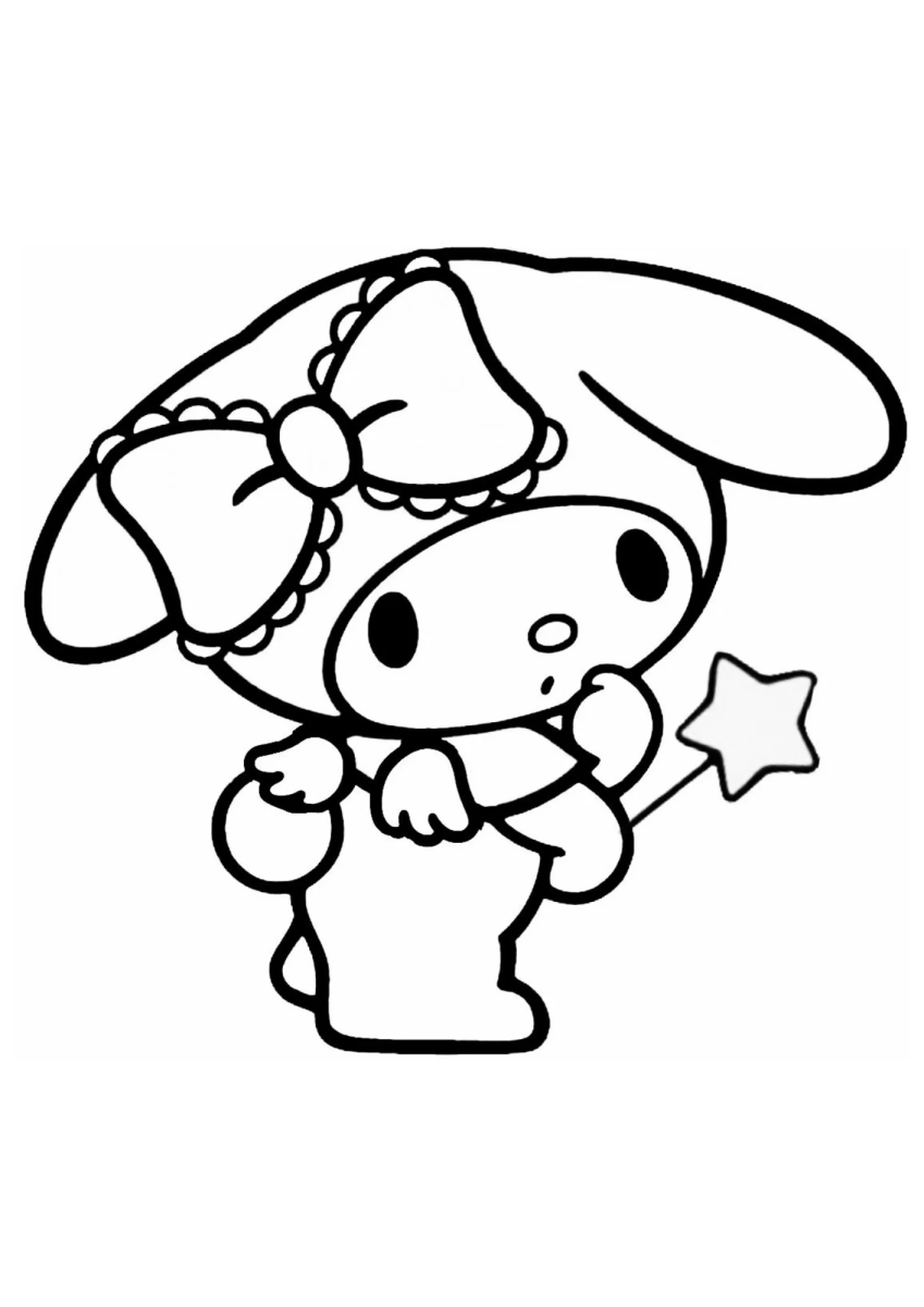 My Melody segurando uma estrela para colorir