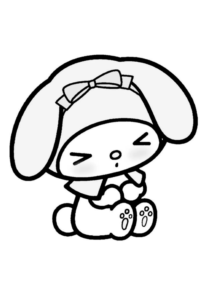 My Melody sentada com um laço no pescoço para colorir