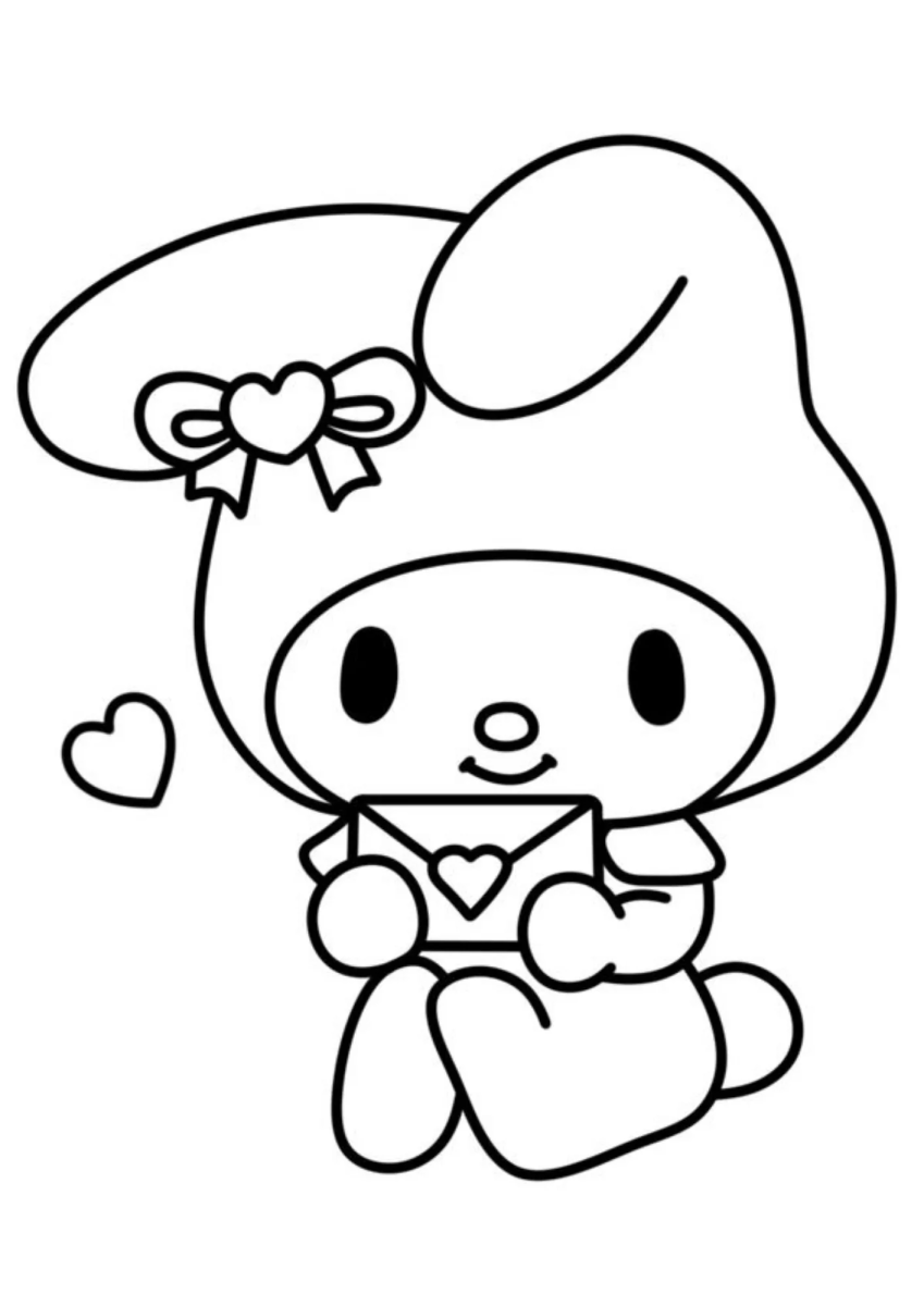 My Melody voando com corações para colorir