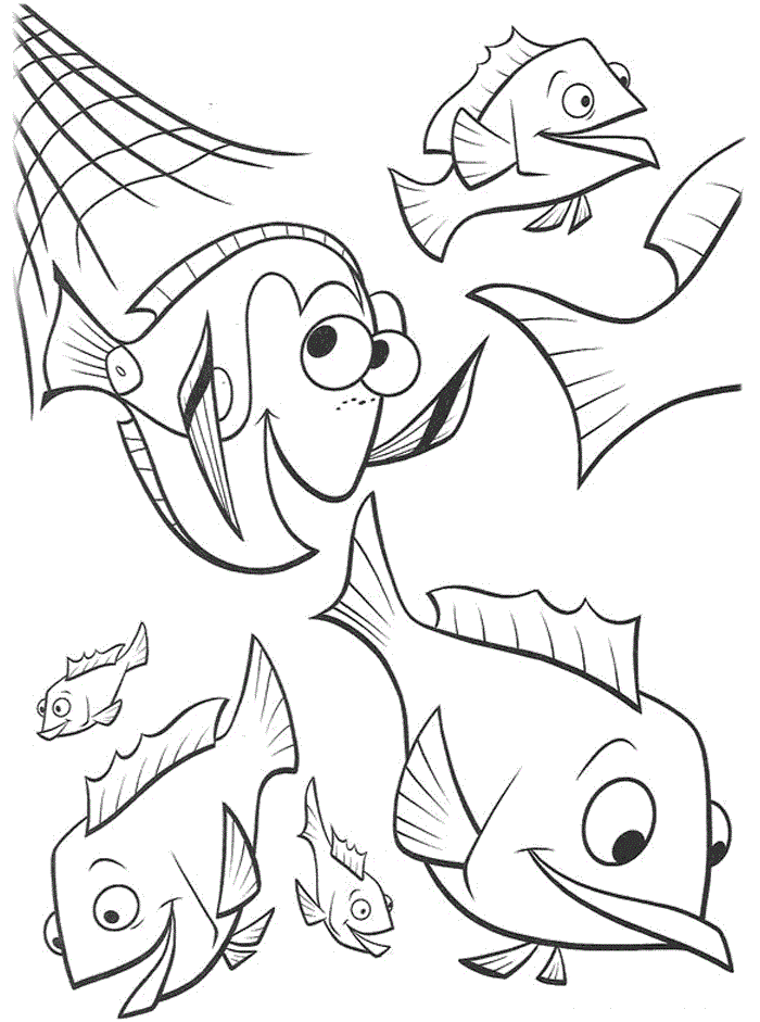 Nemo brincando com os amigos peixes para colorir