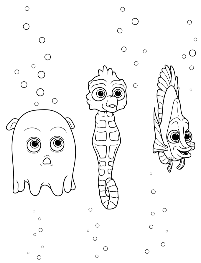 Nemo com os amigos do aquário para colorir
