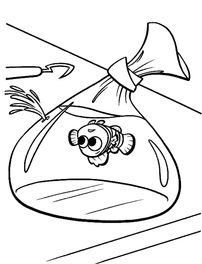Nemo dentro do saquinho de água para colorir
